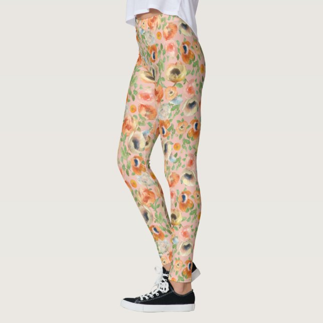 Orange Vår blommor Leggings (Vänster)