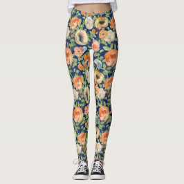 Orange Vår blommor Leggings