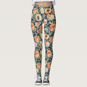 Orange Vår blommor Leggings