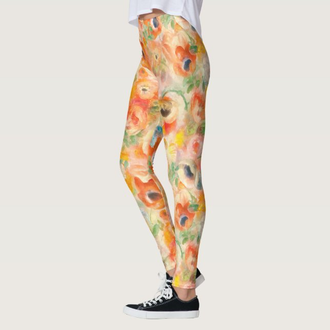 Orange Vår blommor Leggings (Vänster)