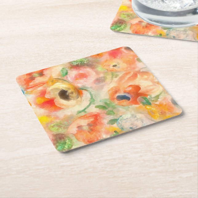 Orange vårblommor underlägg papper kvadrat (Vinklad)