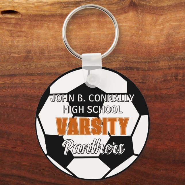 Orange Varsity Fotboll Anpassad Högstadieskola Nyckelring (Framsida)