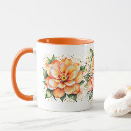 Orange Vattenfärg Flower Arrangemang Coffee Mugg