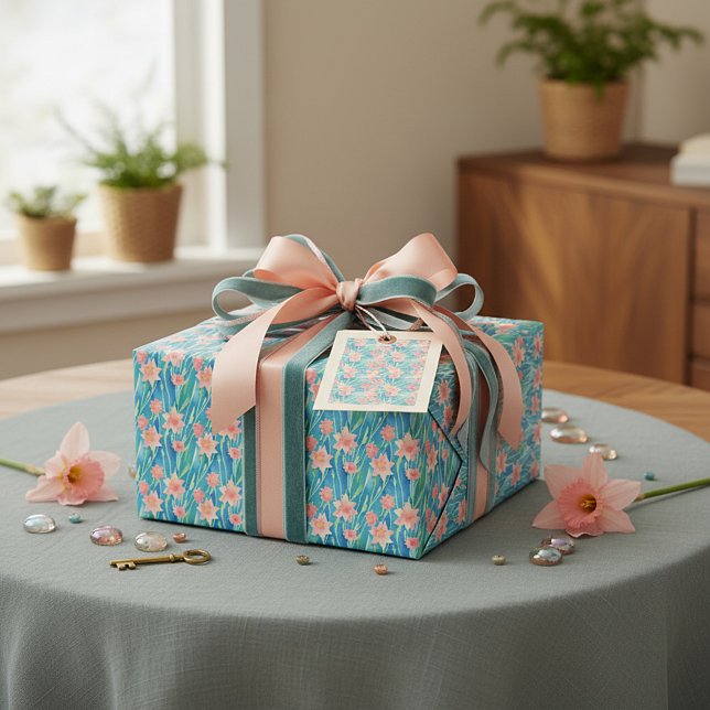 Orange vattenfärg narciss mönster presentpapper (Skapare uppladdad)