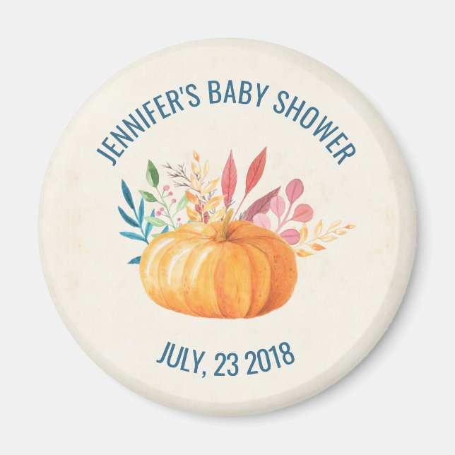 Orange Vattenfärg Pumpkin Baby Shower STD Magnet (Framsidan)