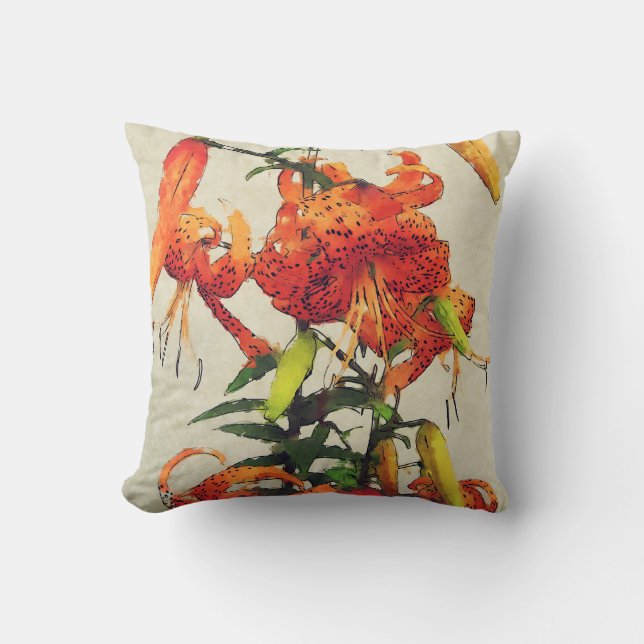 Orange Vattenfärg Tigerlily 1 Kudde (Framsida)
