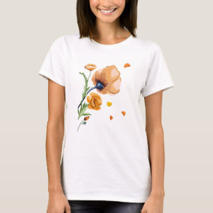 Orange vattenfärg vallmo t shirt
