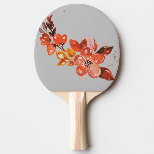 Orange Vattenfärgad Blommigt Ping Pong Paddle Pingisracket (Framsidan)