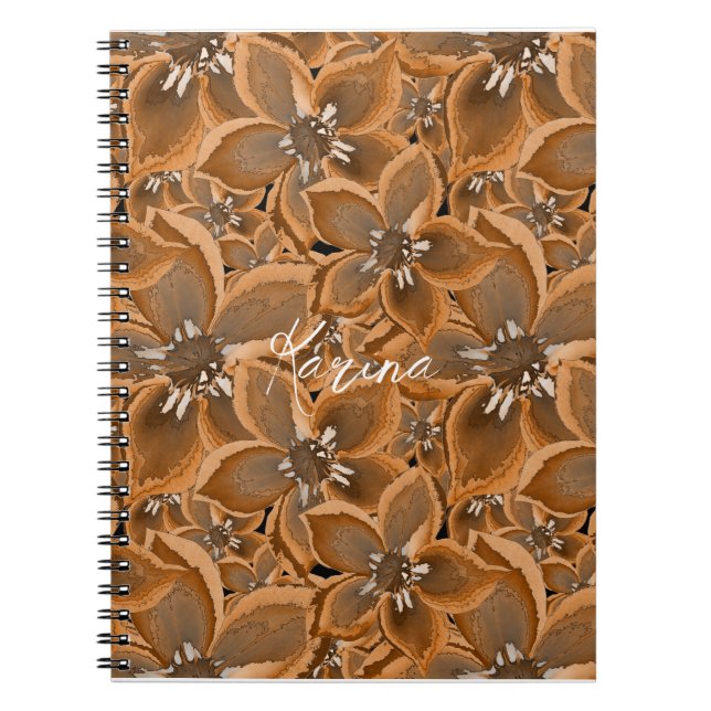 Orange, vattenfärgblommor i grått. bärbar dator anteckningsbok (Framsidan)