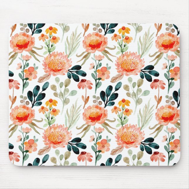 Orange Vattenfärgblommor Musmatta (Framsidan)