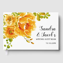Orange vattenfärgblommor och typografi bröllop gästböcker