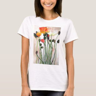 Orange Vattenfärgsbild för vallmoblommor T Shirt
