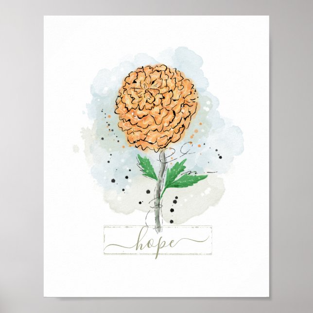 Orange Vattenfärgsblomma Poster FLOW (Framsidan)