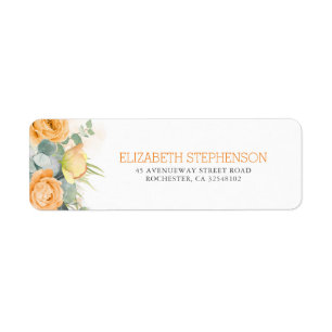 Orange Vattenfärgsblommor, Elegant Returadress Etikett