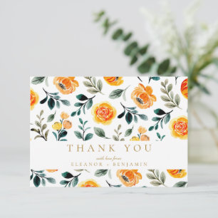 Orange Vattenfärgsblommor Personligt bröllp Tack Kort