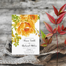 Orange vattenfärgsblommor typografi bröllop inbjudningar