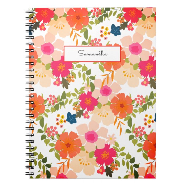 Orange Vattenfärgsfärgad Blommigt Spiral fotopatbo Anteckningsbok (Framsidan)