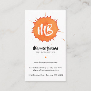 Orange Vattenfärgstreck - Monogram-Affärskort Visitkort