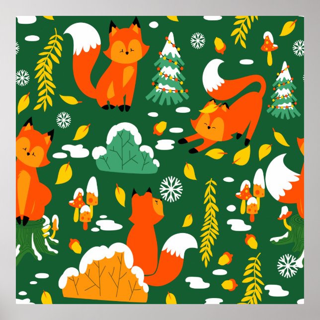 Orange Vild Vinterskog hösten Fox Poster (Framsidan)
