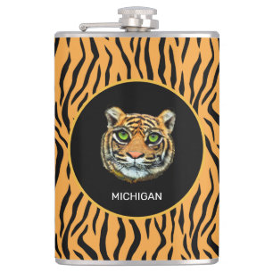 Orange vilda tiger ansikte på tiger skinn mönster fickplunta