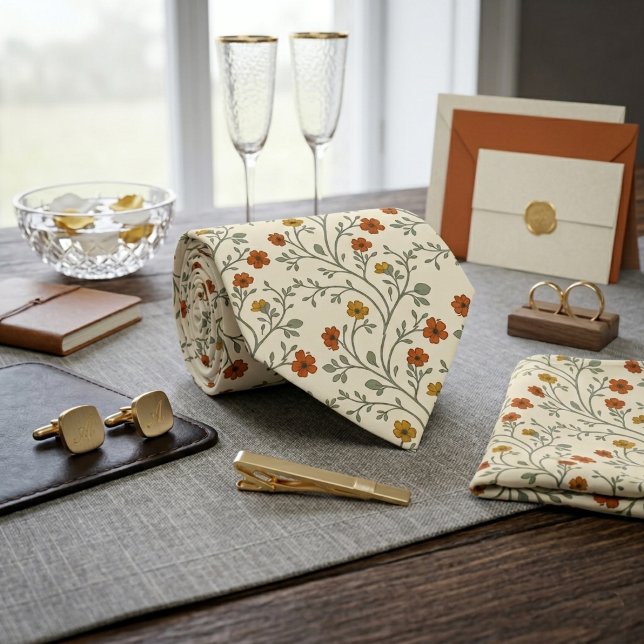 Orange Vildblomma Klätterväxt Mönster Slips (Skapare uppladdad)