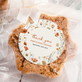 Orange Vildblomma Snygg Boho Höst Baby Shower Runt Klistermärke