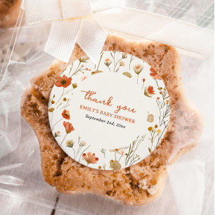 Orange Vildblomma Snygg Boho Höst Baby Shower Runt Klistermärke