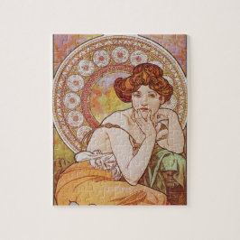 Orange Vintage Elegant Art nouveau Mucha Topaz Pussel