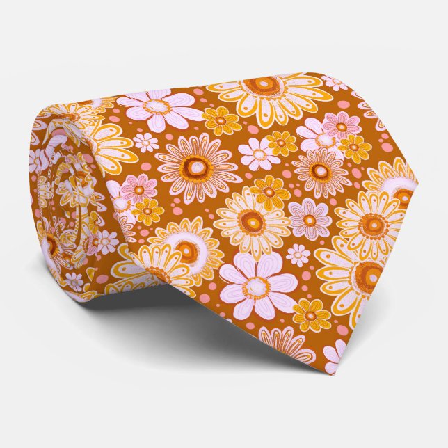 Orange Vintage Flower Vibes Neck Tie Slips (Rullad)
