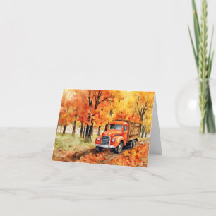 Orange Vintage Pickupare Lastbil i höstblanksteg Anteckningskort