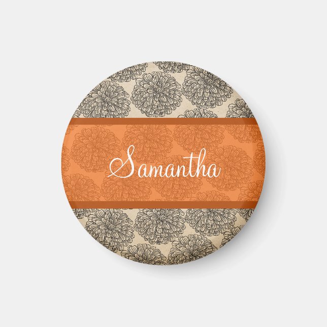 Orange Vintage Zinnia Magnet (Framsidan)
