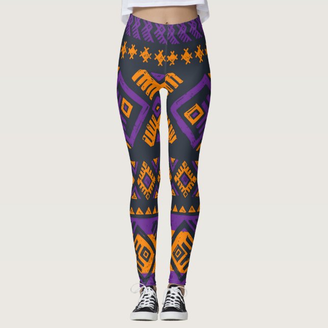 Orange, violett stam geometrisk sömlös mönster. leggings (Framsida)