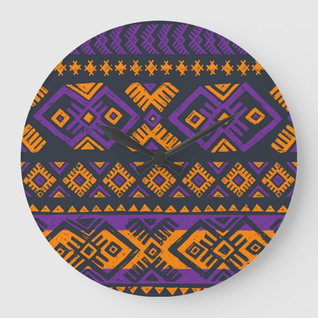 Orange, violett stam geometrisk sömlös mönster. stor klocka (Framsida)