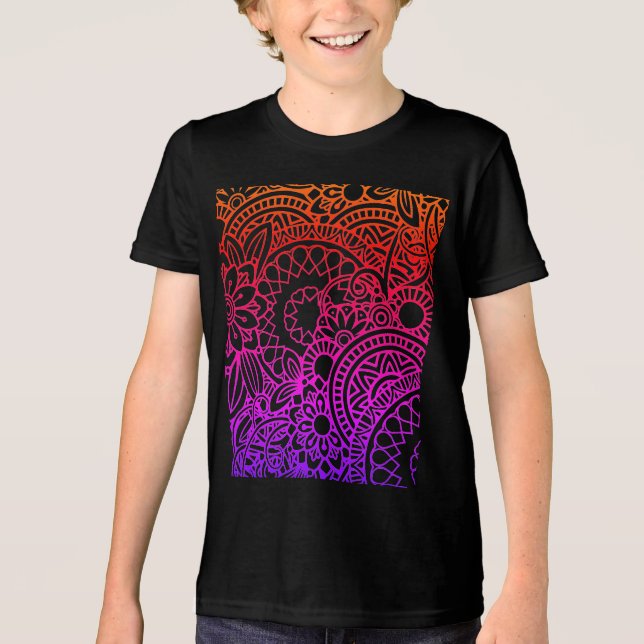 Orange Violetta Blommor Kontur  T Shirt (Framsida)