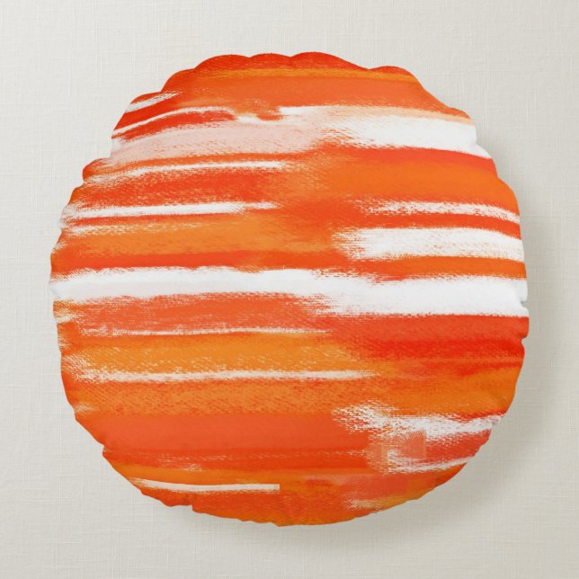 Orange Vit Abstrakt, målning Rund Kudde (Framsidan)