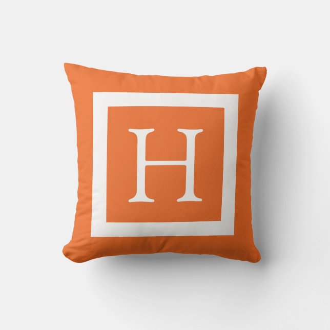 Orange Vit Anpassningsbar Monogram Kudde (Framsida)