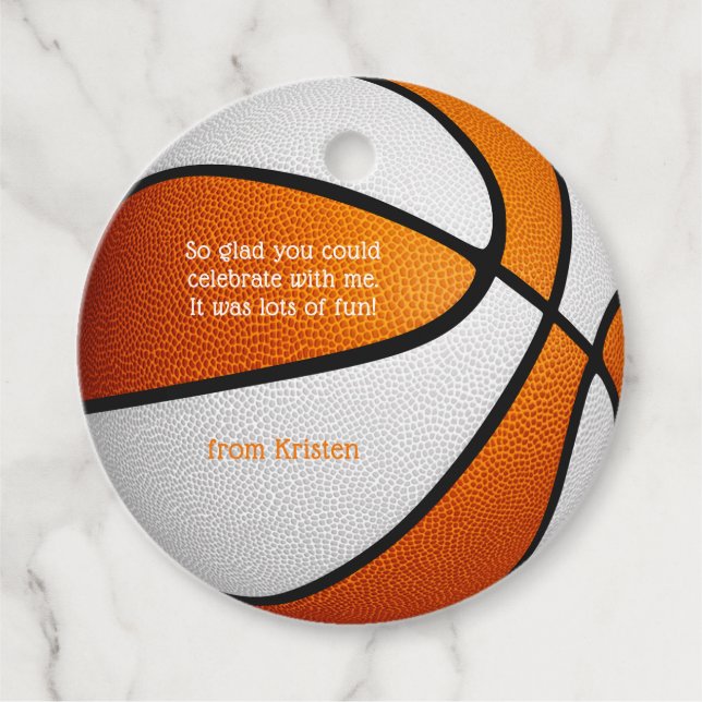 orange, vit basketboll flick kalas gåvor etiketter (Framsida)