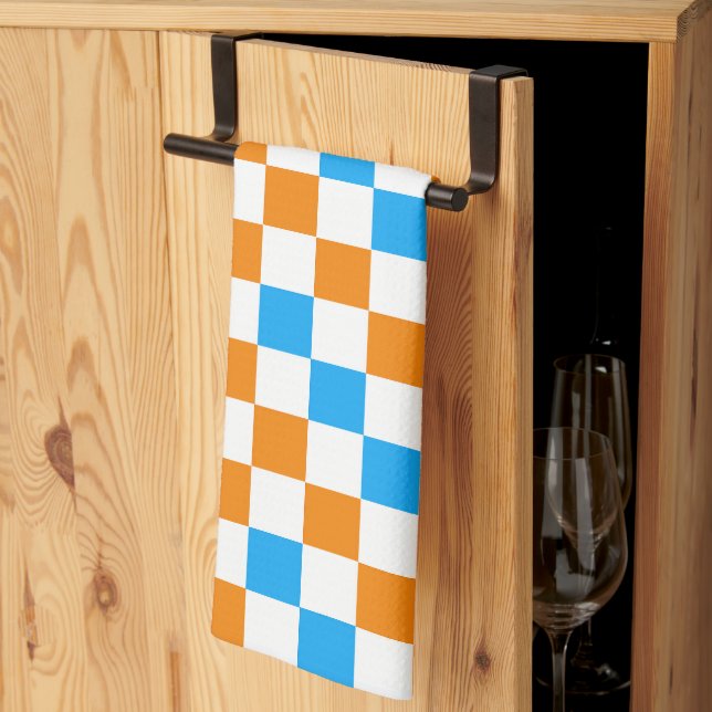 Orange Vit Blå Rutig Mönsterdesign  Kökshandduk (Thirds Fold)