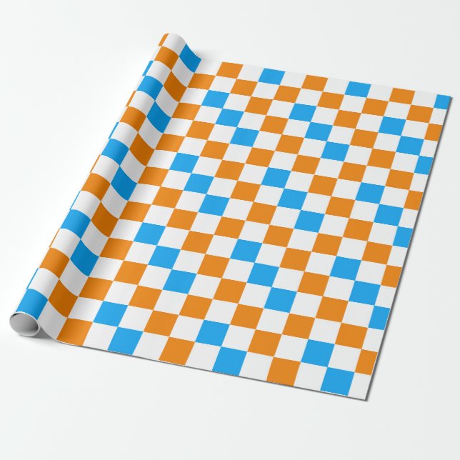 Orange Vit Blå Rutig Mönsterdesign  Presentpapper (Utrullad)