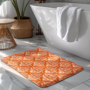 Orange & vit Blommigt Art Deco Mönster Badrumsmatta