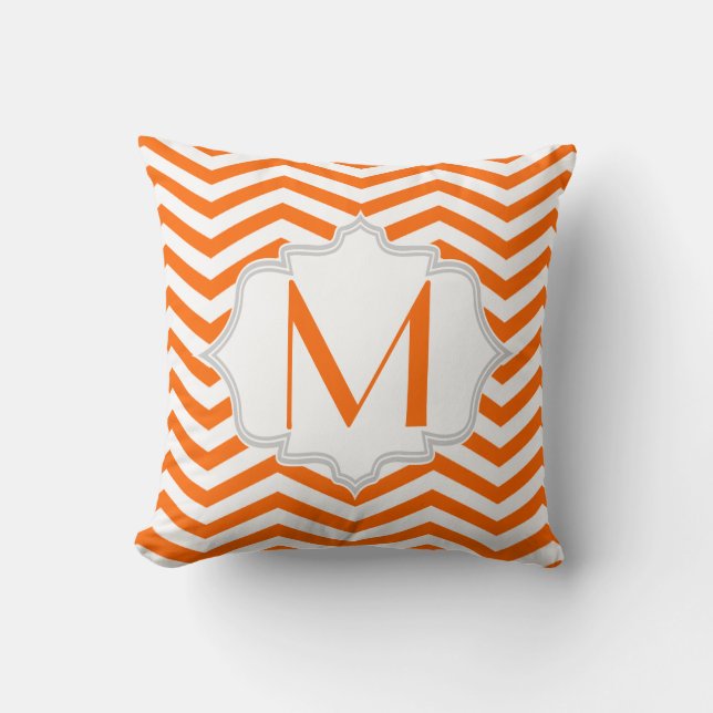 Orange, vit chevron zigzag mönster kudde (Framsida)