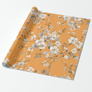 Orange Vit Ditsy Blomma Pastell Boho 70-tal Vintag Presentpapper