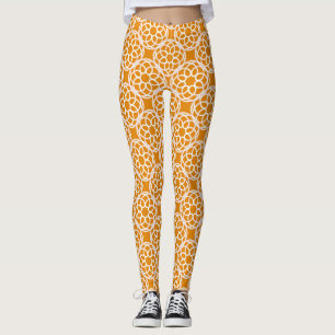 Orange Vit geometrisk sömlös Mönster Leggings