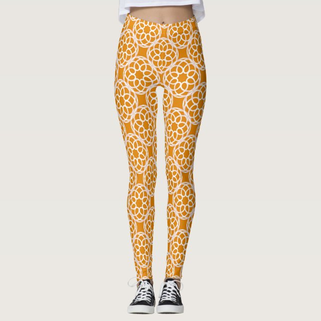 Orange Vit geometrisk sömlös Mönster Leggings (Framsida)