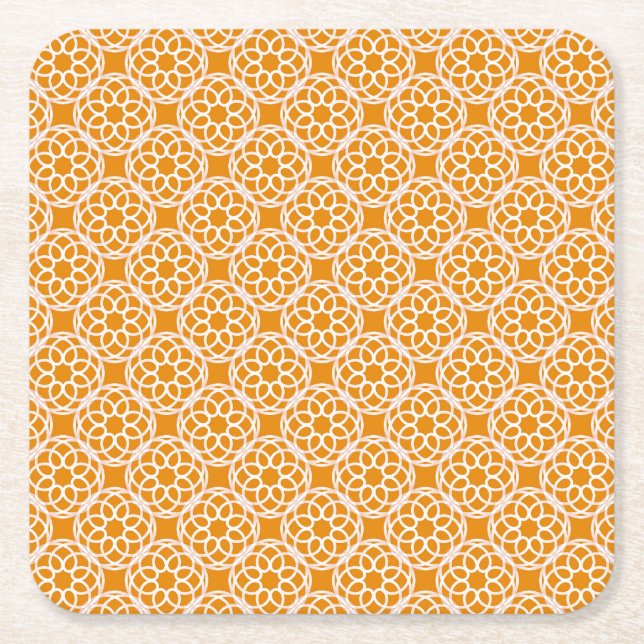 Orange Vit geometrisk sömlös Mönster Underlägg Papper Kvadrat (Framsidan)