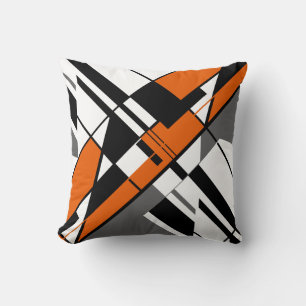 Orange, vit, Grått, svart diagonal Abstrakt Kudde