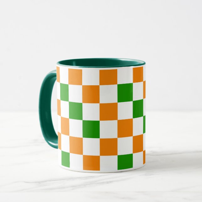 Orange Vit Grön Rutig Mönsterdesign  Mugg (Framsida vänster)