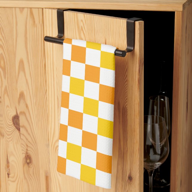 Orange Vit Gul Rutig Mönsterdesign  Kökshandduk (Thirds Fold)