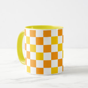 Orange Vit Gul Rutig Mönsterdesign Mugg