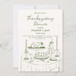 Orange & Vit Handritad Bord Thanksgiving-fest Inbjudningar